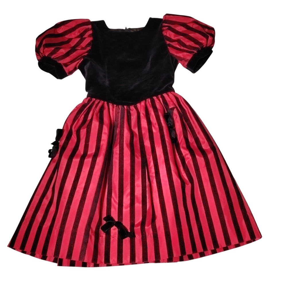 Sylvia Whyte Navy Velvet Red Black Striped Lined Party Dress Sz 7 - Imperfect